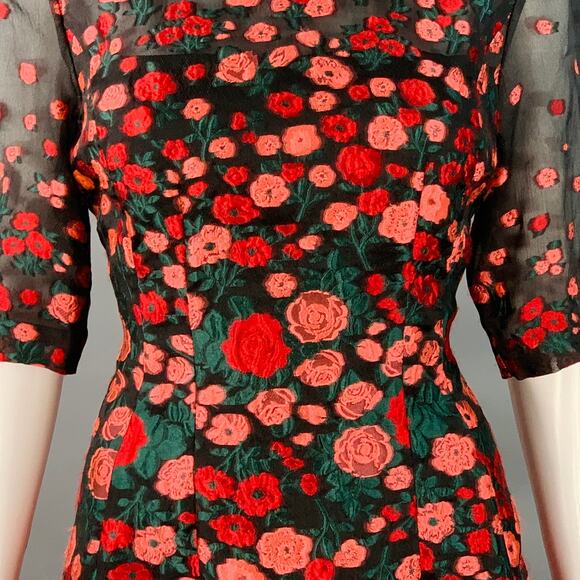 LELA ROSE Size 6 Black Red Silk Blend Floral Evening Cocktail Dress - Picture 2 of 11